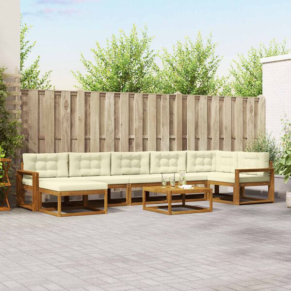 vidaXL Set di divani da esterno con cuscino 8 pcs Naturale e Crema