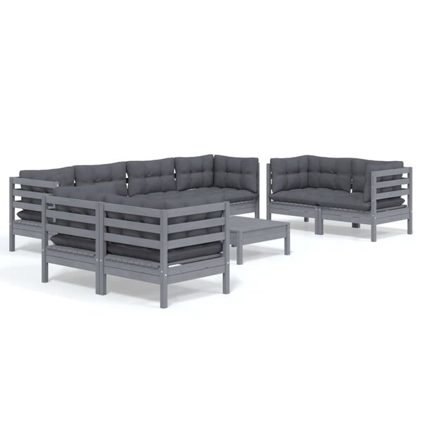 vidaXL Set Divani da Giardino 9 pz con Cuscini Legno Massello di Pino