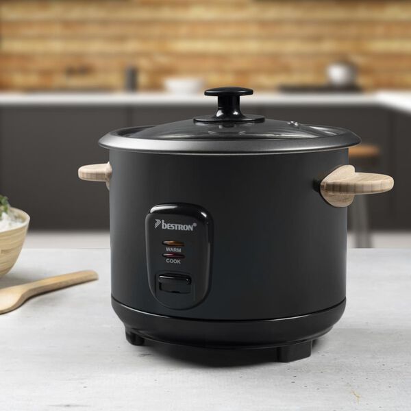 Bestron Cuociriso con Manici in Bamb&ugrave; ARC100BW 1 L 400 W Nero