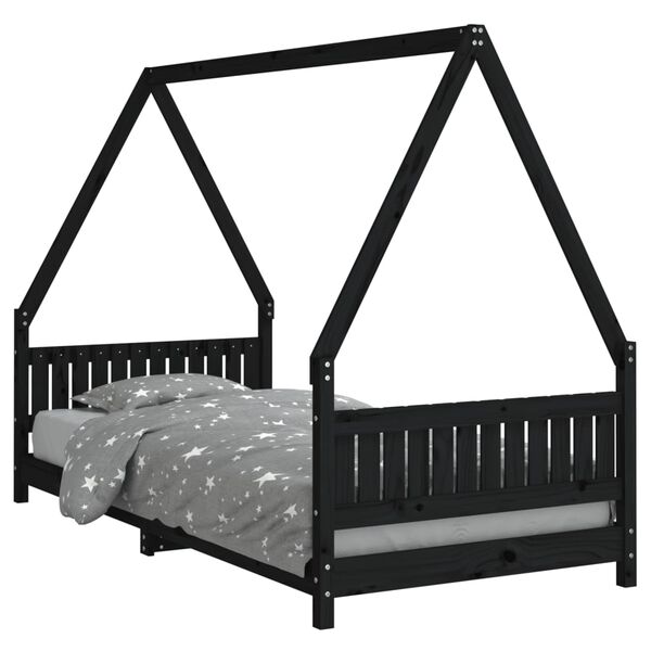 vidaXL Giroletto per Bambini Nero 90x200 cm in Legno Massello di Pino