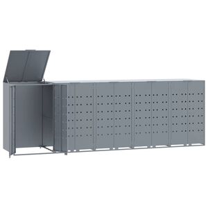 vidaXL Copribidone con Ruote per 5 Bidoni Grigio 345x79x117cm Acciaio