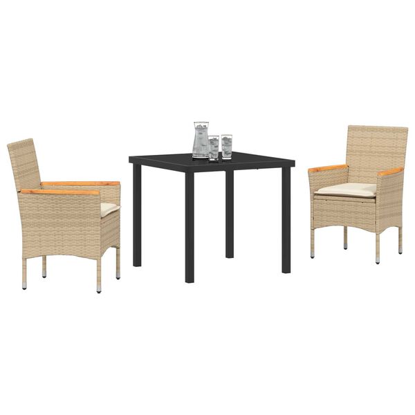 vidaXL Set da Pranzo per Giardino con cuscino 3 pcs Beige polyrattan