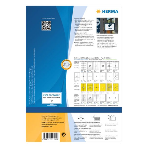 HERMA Etichette Impermeabili per Esterno A4 210x297mm 50 Fogli Bianchi