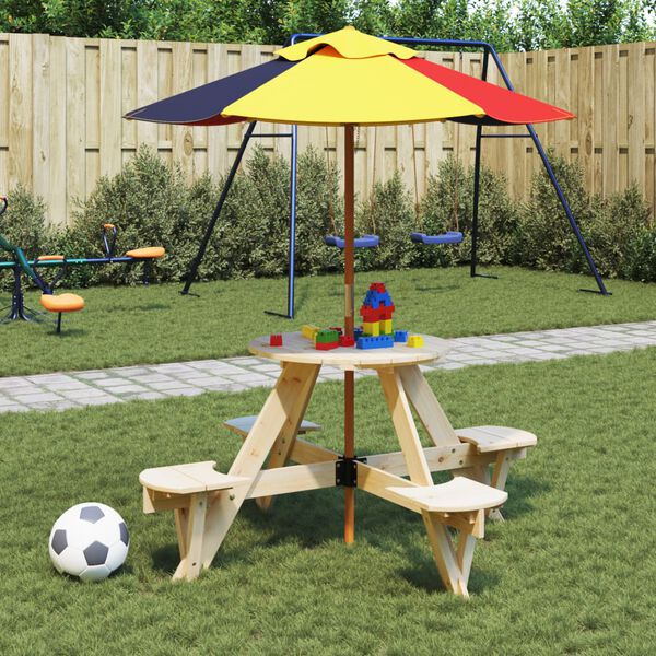 vidaXL Tavolo da Picnic per 4 Bambini Rotondo con Foro in Legno Abete
