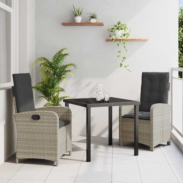 vidaXL Set da Pranzo per Giardino 3 pcs Grigio chiaro polyrattan