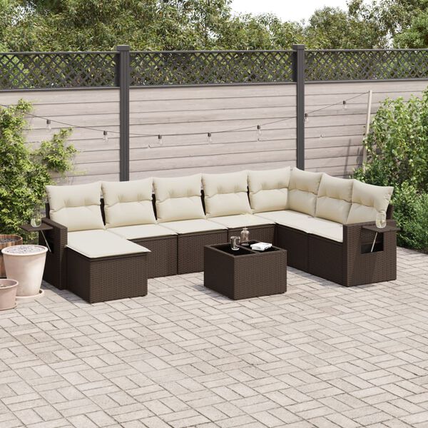 vidaXL Set Divani da Giardino 9pz con Cuscini Marrone in Polyrattan