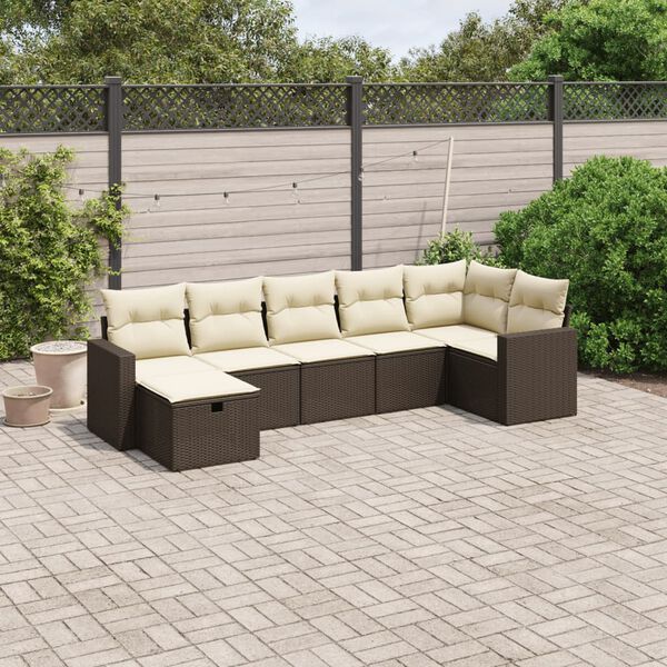 vidaXL Set Divani da Giardino 7 pz con Cuscini Marrone in Polyrattan