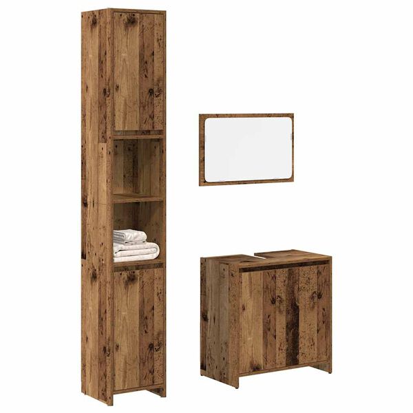 vidaXL Set Mobili da Bagno 3 pz Legno Antico in Legno Multistrato