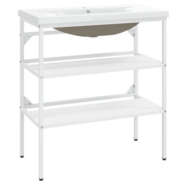 vidaXL Telaio per Lavabo da Bagno con Lavabo Integrato Bianco in Ferro