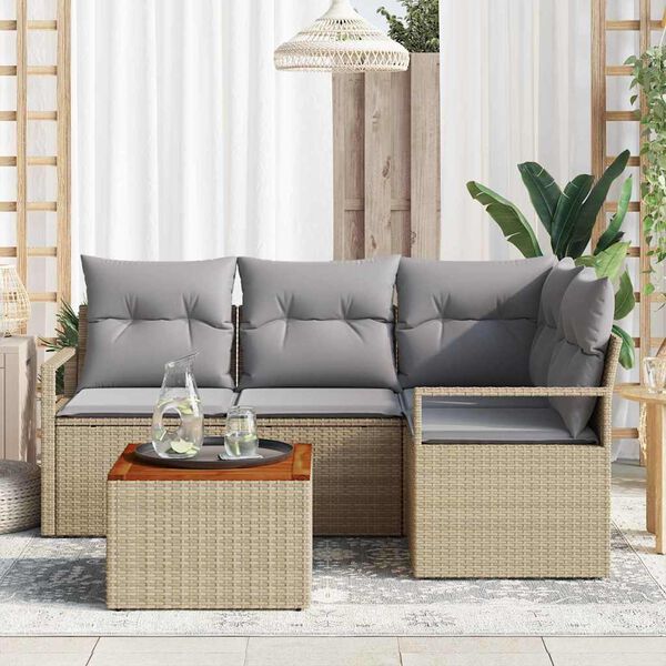 vidaXL Set Divano da Giardino 5 pcs Beige e Grigio Chiaro polyrattan