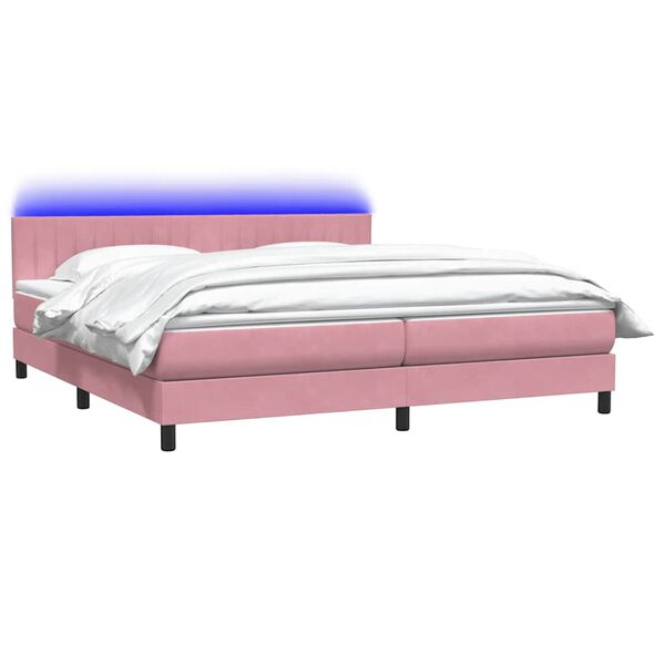 vidaXL Letto a Molle con Materasso e LED Rosa 180x220 cm in Velluto