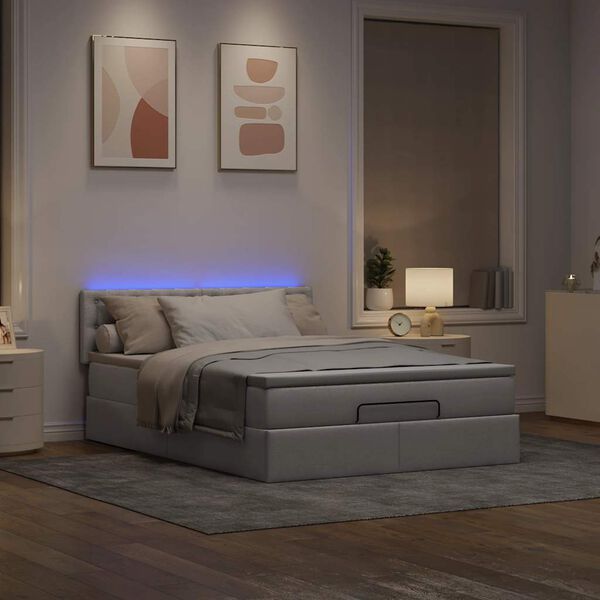 vidaXL Pouf Letto con Materasso e LED Tortora 140x190 cm in Tessuto