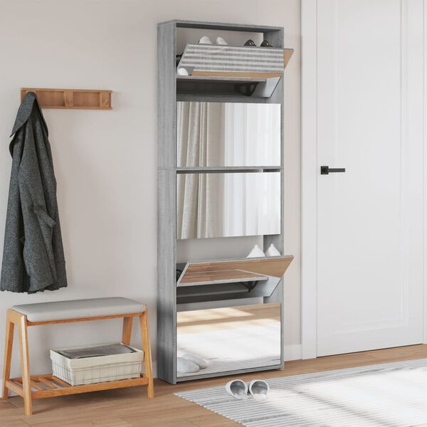 vidaXL Scarpiera con Specchio a 5 Livelli Grigio Sonoma 63x17x169,5 cm