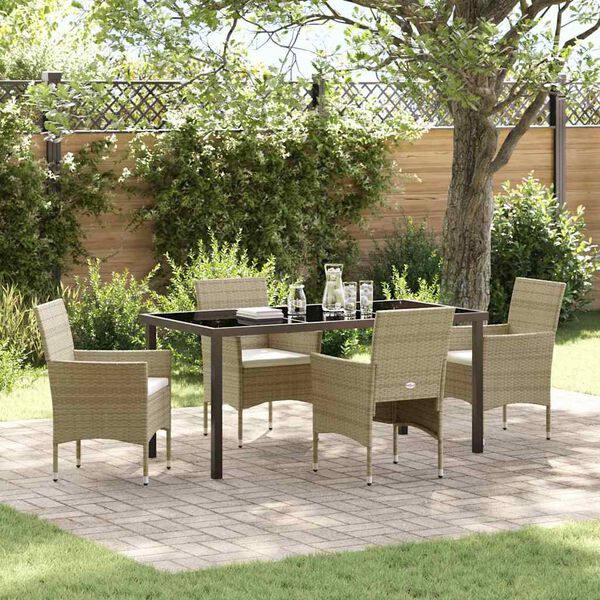 vidaXL Set da Pranzo per Giardino con cuscino 5 pcs Beige polyrattan