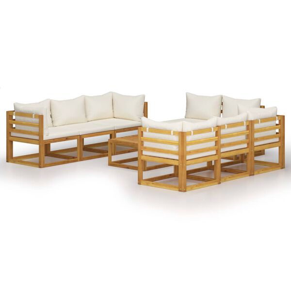 vidaXL Set Divani da Giardino 9 pz con Cuscini Crema Legno di Acacia