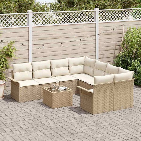 vidaXL Set Divano da Giardino 9 pcs Beige Poly Rattan