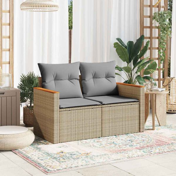vidaXL Divano da Giardino con Cuscini a 2 Posti Beige in Polyrattan