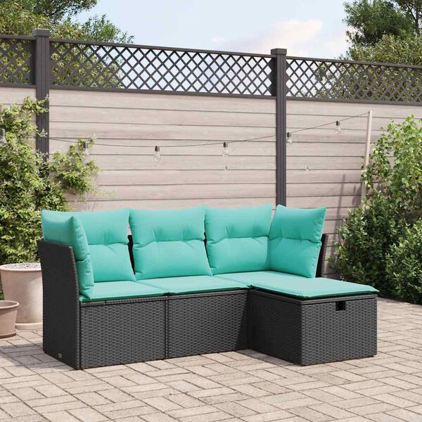vidaXL Set Divani da Giardino 4 pz con Cuscini Nero in Polyrattan