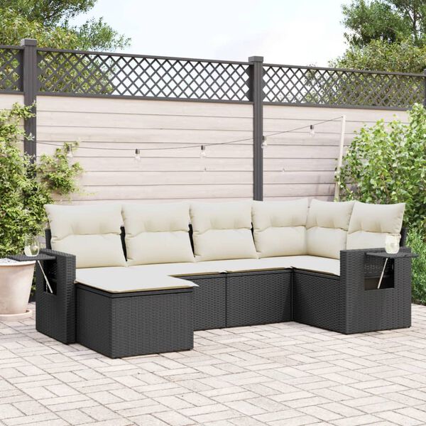 vidaXL Set Divano da Giardino 6 pz con Cuscini Nero in Polyrattan