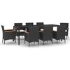 vidaXL Set da Pranzo da Giardino 9 pz con Cuscini Nero in Polyrattan