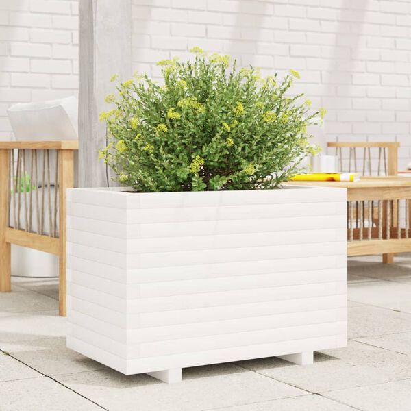 vidaXL Fioriera da Giardino Bianca 70x40x49,5cm Legno Massello di Pino