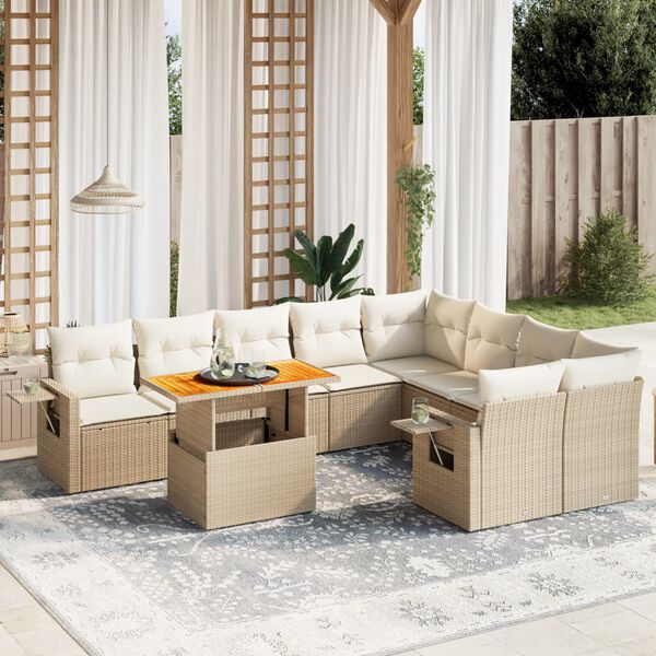 vidaXL Set Divano da Giardino 10 pz con Cuscini Beige in Polyrattan