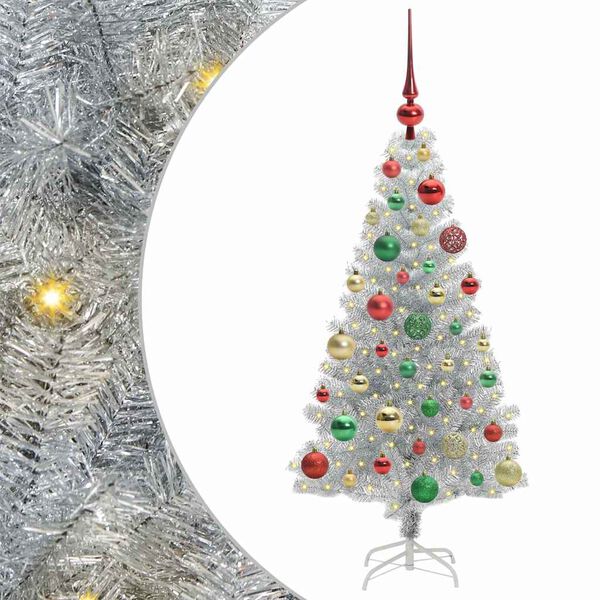 vidaXL Albero di Natale con 150 LED con supporto Argento 120 cm PET