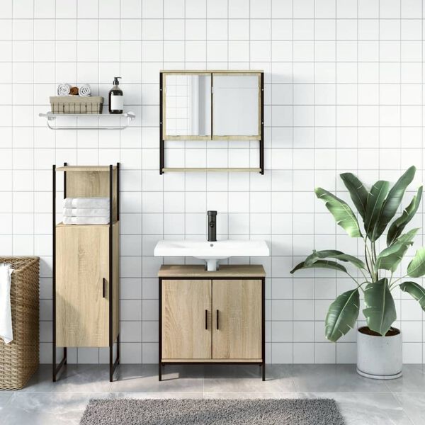 vidaXL Set Mobili da Bagno 3 pz Rovere Sonoma in Legno Multistrato