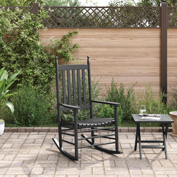 vidaXL Sedia a Dondolo con Seduta Curva Nero in Massello Pioppo