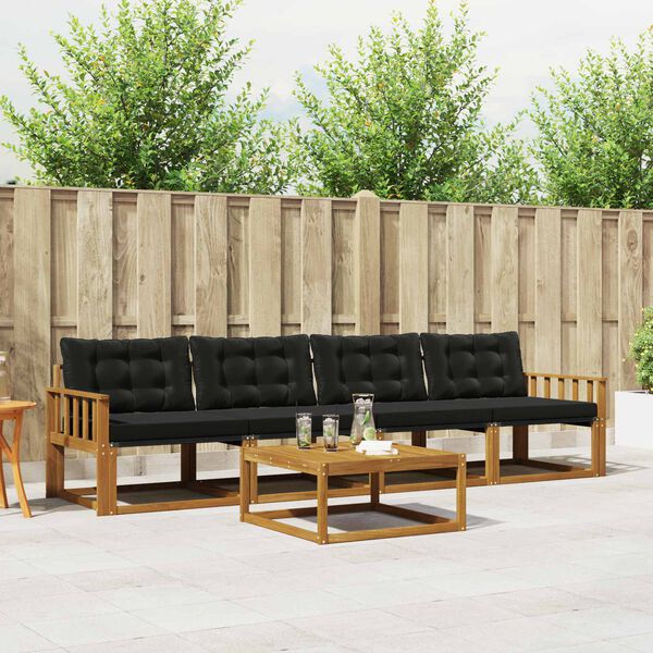 vidaXL Set di divani da esterno con cuscino 5 pcs Naturale e Nero