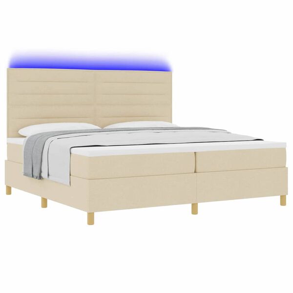 vidaXL Letto a Sorgente LED con materasso Crema 200 x 200 cm Tessuto
