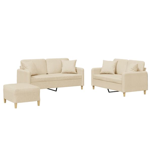 vidaXL Set Divani 3 pz con Cuscini Crema in Tessuto