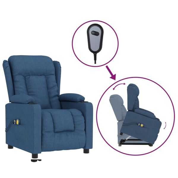 vidaXL Poltrona Alzapersona Massaggiante Blu in Tessuto