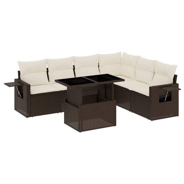 vidaXL Set Divani da Giardino 7 pz con Cuscini Marrone in Polyrattan