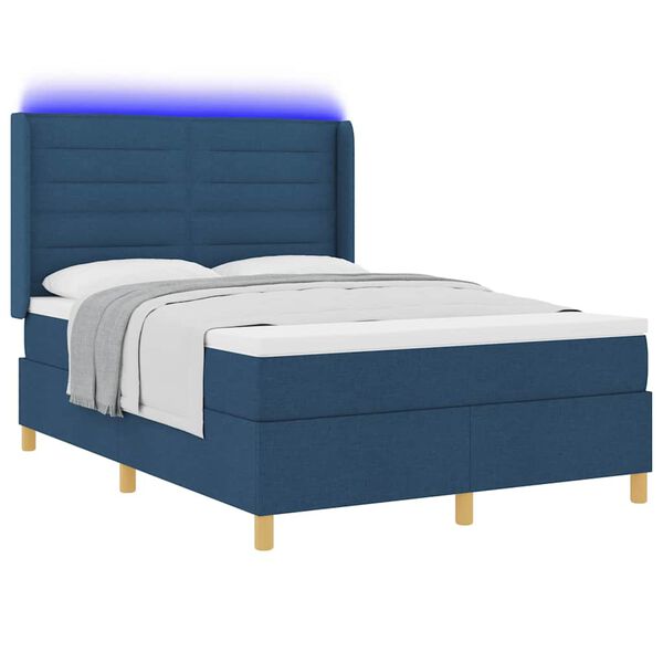 vidaXL Letto a molle con materasso con led Blu 140 x 200 cm Tessuto