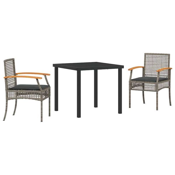vidaXL Set da Pranzo per Giardino 3 pcs Grigio polyrattan