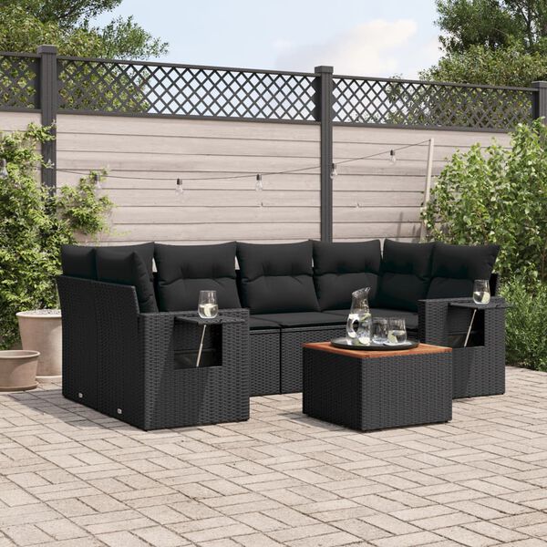 vidaXL Set Divani da Giardino con Cuscini 7pz Nero Polyrattan