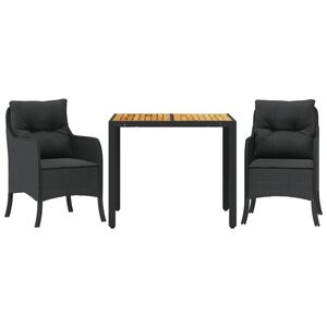 vidaXL Set da Pranzo da Giardino 3 pz con Cuscini Nero in Polyrattan