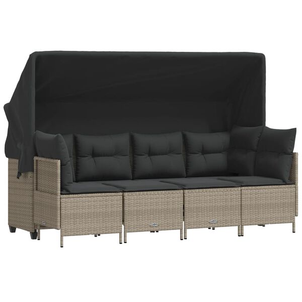 vidaXL Set Divano da Giardino 5pz con Cuscini Grigio Chiaro Polyrattan