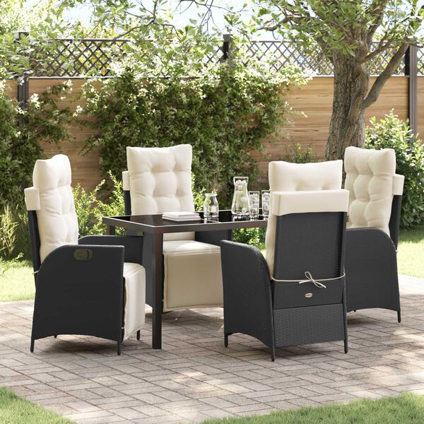 vidaXL Set da Pranzo per Giardino con cuscino 5 pcs Nero polyrattan