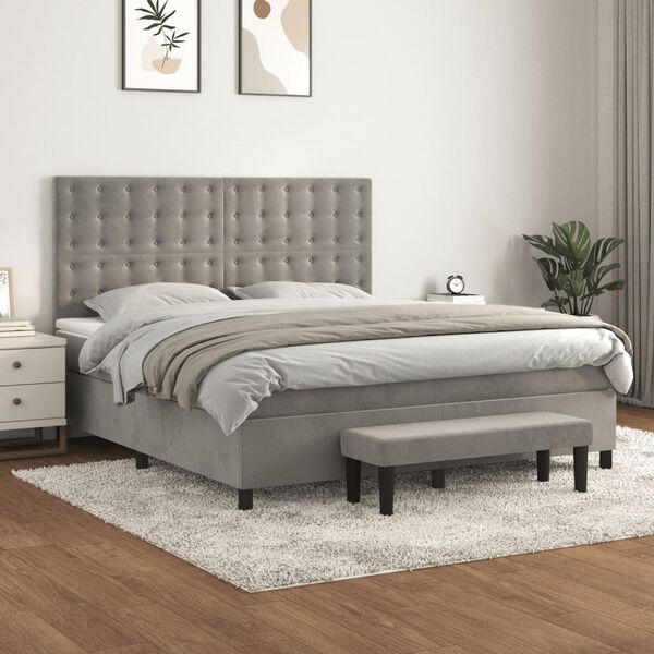 vidaXL Giroletto a Molle con Materasso Grigio Chiaro 180x200cm Velluto