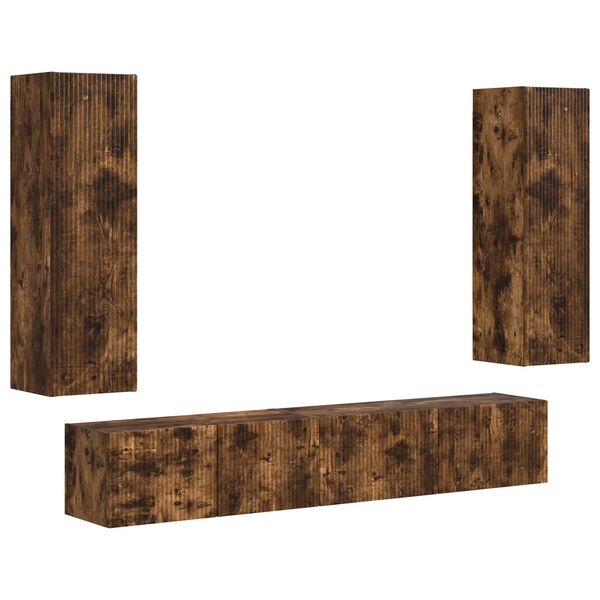 vidaXL Set mobile TV 3 pcs Rovere fum&eacute; Legno multistrato