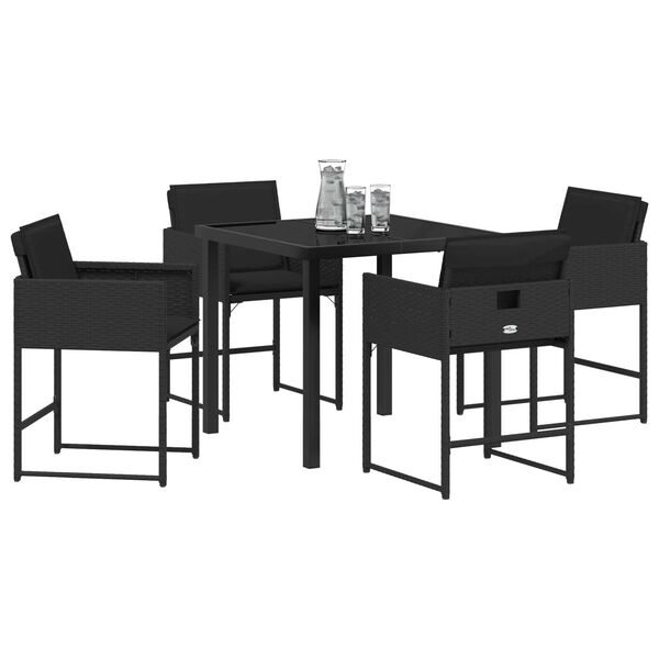 vidaXL Set da Pranzo per Giardino con cuscino 5 pcs Nero polyrattan