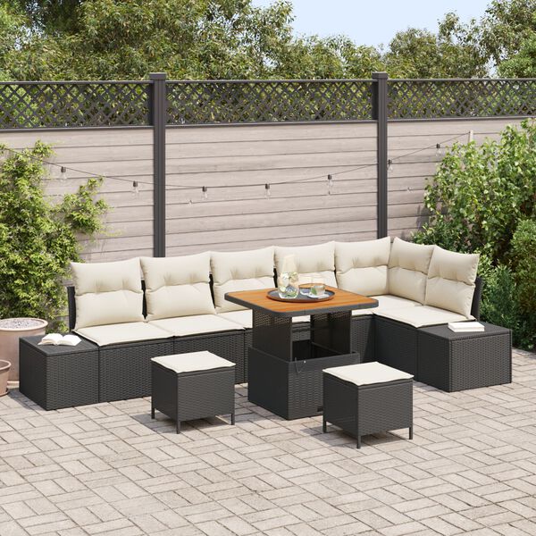vidaXL Set Divano da Giardino con cuscino 9 pcs Nero Poly Rattan