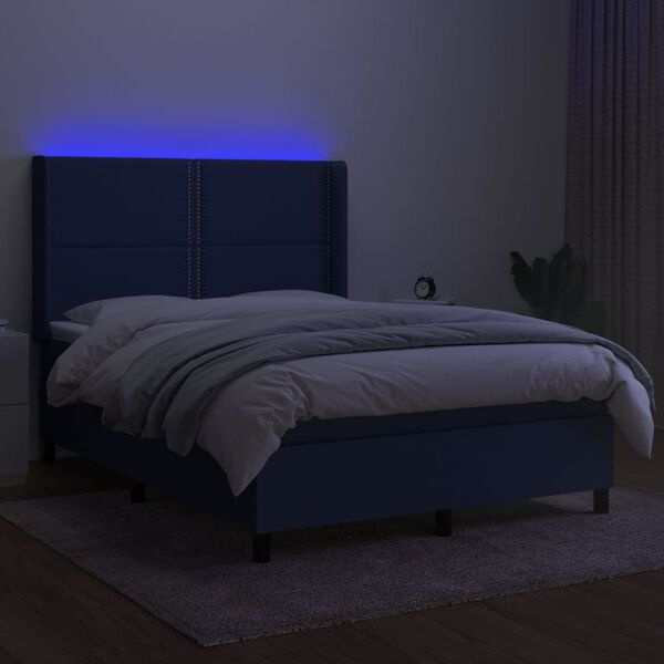 vidaXL Letto a Molle con Materasso e LED Blu 140x190 cm in Tessuto