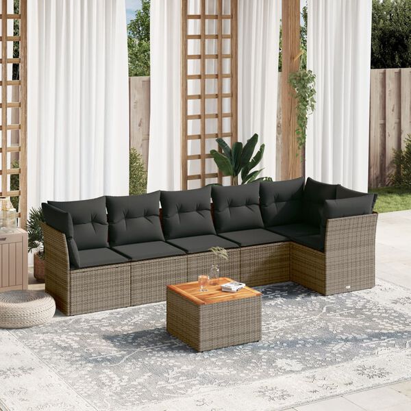 vidaXL Set Divani da Giardino 7 pz con Cuscini Grigio in Polyrattan
