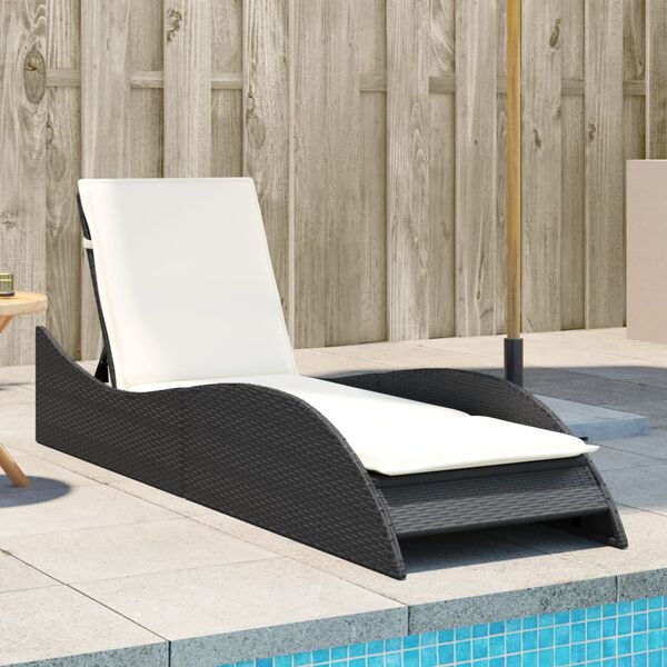 vidaXL Lettino Prendisole con Cuscino Nero 60x205x73 cm in Polyrattan