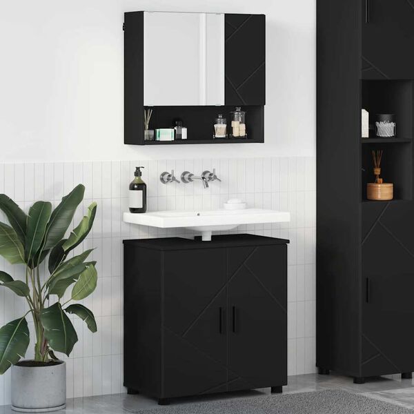 vidaXL Set di mobili per il bagno Montaggio a parete 2 pcs Nero
