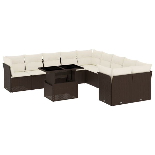 vidaXL Set Divani da Giardino 11 pz con Cuscini Polyrattan Marrone