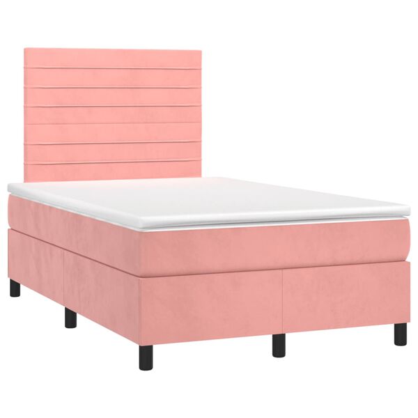 vidaXL Letto a Molle con Materasso e LED Rosa 120x190 cm in Velluto